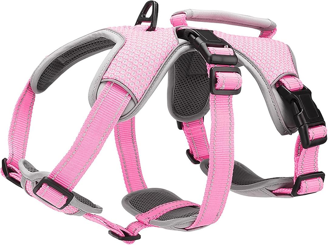 Multi-Use Support Dog Harness, Escape Proof No Pull Reflective Adjustable Vest with Durable Handle, Dog Walking Harness for Big/Active Dogs (Pink, XL)