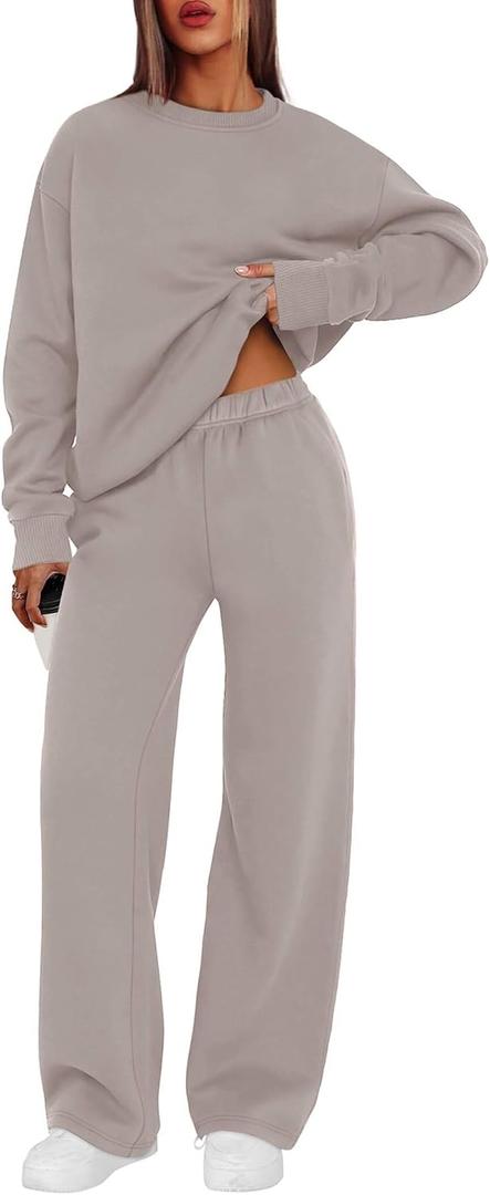 XIEERDUO Sweatsuits Women 2 Piece Outfit Matching Lounge Sets Fall Outfits 2025 Fashion Clothing Crewneck Track Suits (XX-Large, Coffegrey Pink)