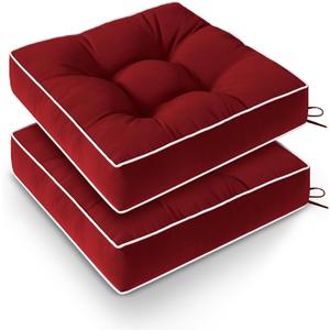 Outdoor Chair Cushions Set of 2, Patio Cushions for Outdoor Furniture, Tufted Waterproof Outdoor Chair Pads, 17 x 17 Inch, Burgundy (17x17x5)