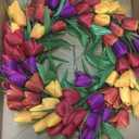 UNIE 20Inch Tulip Wreath Flower Wreaths for Front Door, Spring Silk Wreath with Green Leaves for Window Wall Wedding Valentines Day Decor
