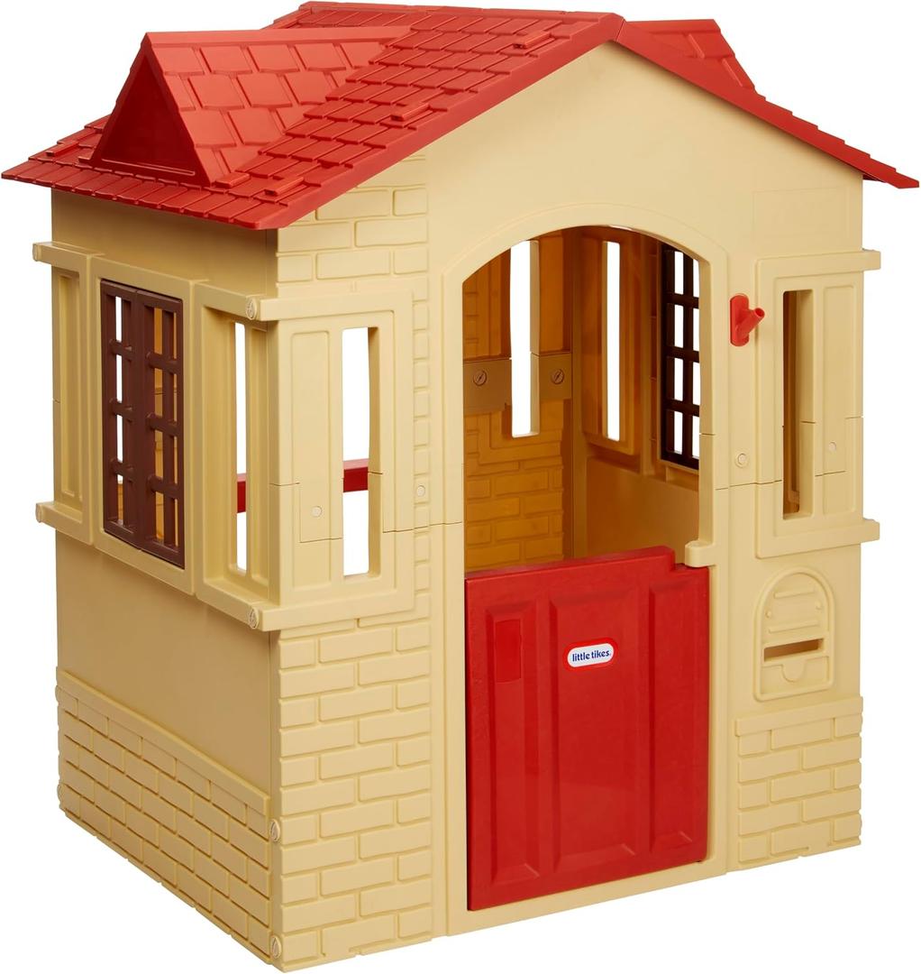 Little Tikes Cape Cottage Playhouse with Working Door, Windows, and Shutters - Tan, Toddlers Ages 2+ Years, Small