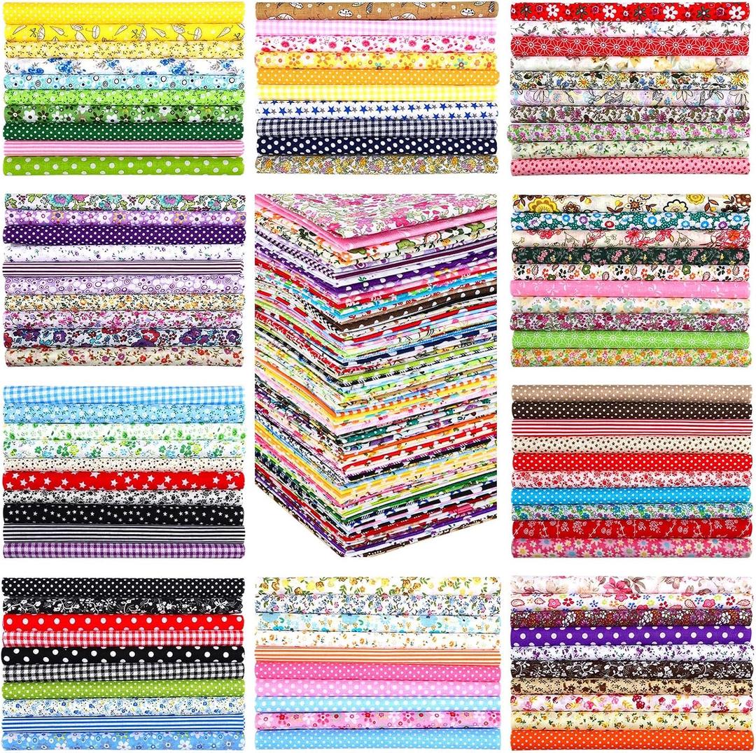 100 Pack 8 x 8 Inch Cotton Fabric Squares No Repeat Quilting Fabric Floral Patchwork Fabrics Cotton Fat Quarter Bundles Flower Sewing Fabrics for DIY Craft Sewing Cloths Handmade Accessories
