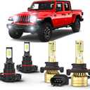Fit for 2020-2022 Jeep Gladiator,9008/H13 Hi/Lo Bulb+5202 Fog Lights,500% Bright 6000K 11000LM 70W,Ultra Bright LED Light Bulbs,Plug and Play,Pack of 4