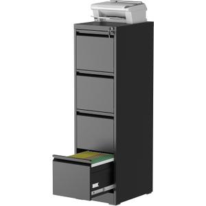 4 Drawer File Cabinet with Lock, Steel Vertical Filing Storage Cabinet for Home Office, Heavy-Duty File Cabinets for Letters/Legal/A4 (Require Assembly, Black)