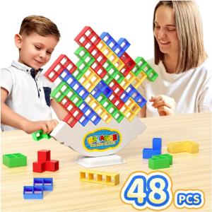48 Pcs Game Gifts, Balance Stacking Blocks Game Perfect for Family, Parties, Travel, Boys, Girls Gifts, Novelty Toy Gift for Kids or Friends