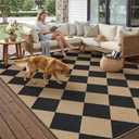 PureCozy 9x12 Checkered Easy Jute Area Rug for Living Room Large Checkerboard Washable Indoor Outdoor Carpet Farmhouse Patio Office Mat Geometric Non Slip Black Carpet for Backyard Dining Room