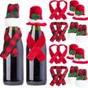Christmas Bottle Cover Set Christmas Buffalo Plaid Santa Hats and Scarfs Bottle Decoration for Xmas Ornaments Party,24 Pieces