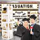 Graduation Decorations 2026,4 Pcs Transparent Balloon Boxes with Letters of GRAD,PROUD OF YOU,Class of 2026 and 130pcs White Gold Balloons Arch for High School College 2026 Grad Party Supplies