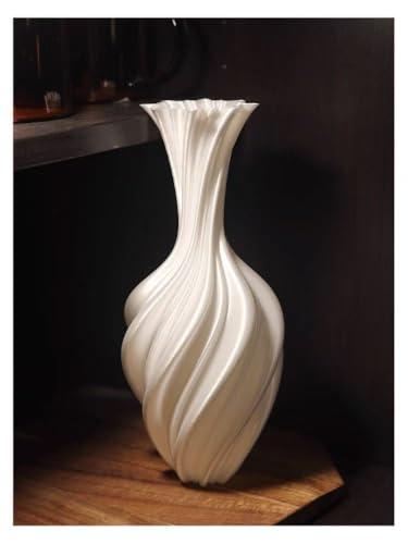 Modern Nordic Minimalist 3D Printed Vase - 10.2" Silk Gloss Luxeury Flower Vase, Sculptural Twisted Design Perfect for Pampas Grass, Living Room, Office Decor, Home Decor(Pearl White) (1)