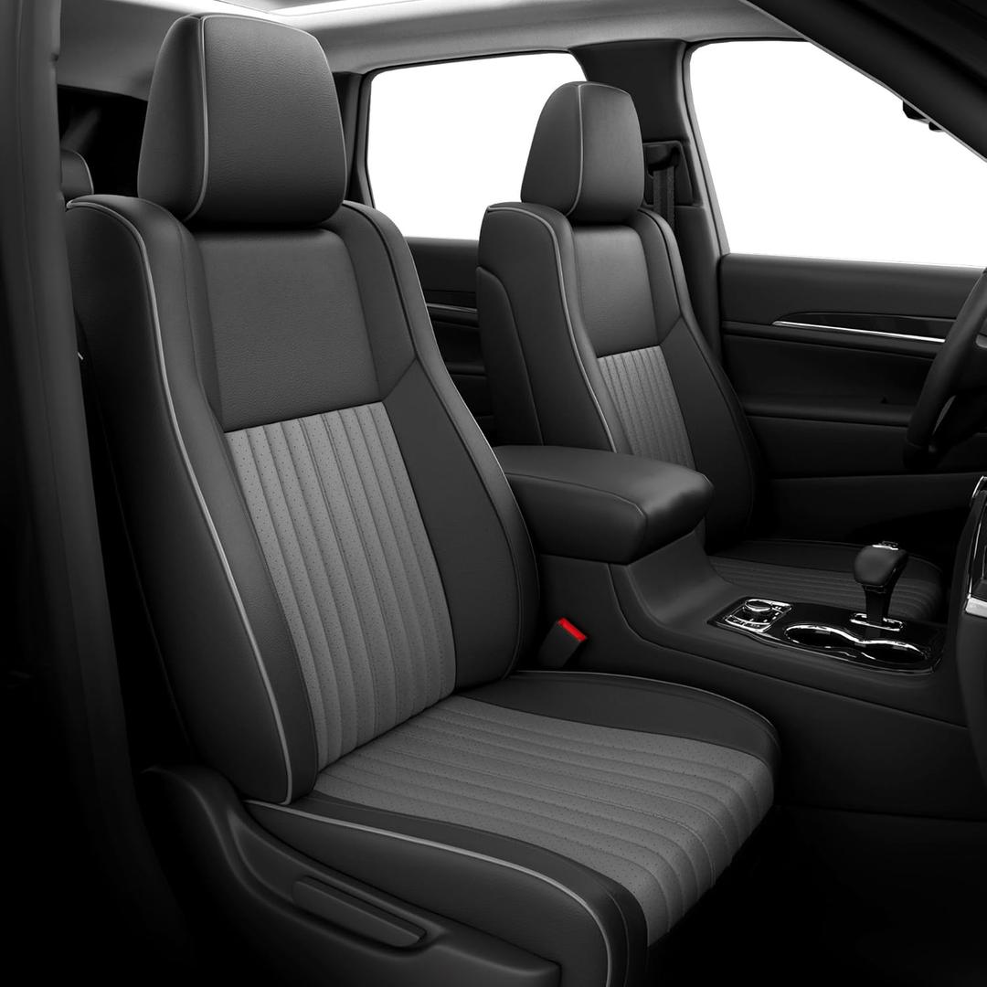 FREESOO Seat Covers for Jeep Grand Cherokee 2011-2021 - Custom Fit Full Set Car Seat Protectors with Airbag Compatibility, Waterproof Car Seat Cover (Black Grey)