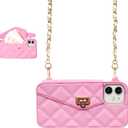 UnnFiko Wallet Case Compatible with iPhone 11, Cute Light Luxury Bag Design, Purse Flip Card Pouch Cover Soft Silicone Case with Handstrap Long Shoulder Strap (Pink, iPhone 11)