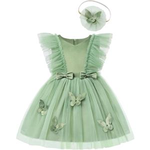 Baby Girl Dress Toddler Tulle Dress with Headwear for Birthday Pageant Wedding Flower 0-4T