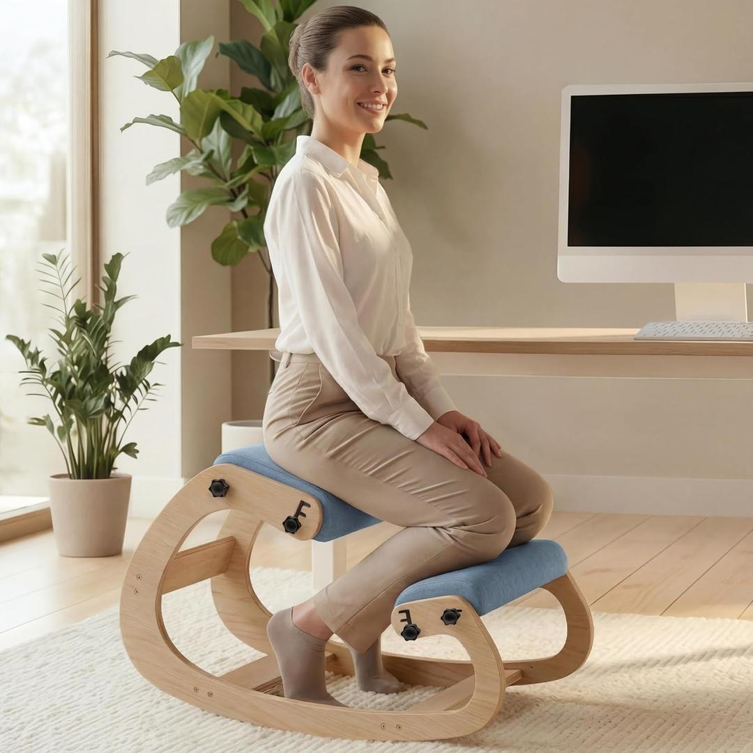 NYPOT Ergonomic Kneeling Chair with Adjustable Seats - Knee Chair for Posture Correction & Kneel Rocking Stool for Desk - Back Pain Relief for Home and Office, Supports 250 pounds, 33x16.5x20.5 inches