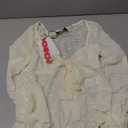 CIDER Mesh Tops Women Lace Square Neck Knotted Y2K Bell Sleeve Going Out Crop Top T Shirts Beige, Small