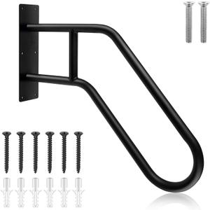 Handrails for Outdoor Steps Wall Mount, Matte Black Finished1-3 Steps Wall Mount Railing Stairs for Elderly, Kids, Pregnant Women, Disabled(U-Shaped Black 22.8INCH)