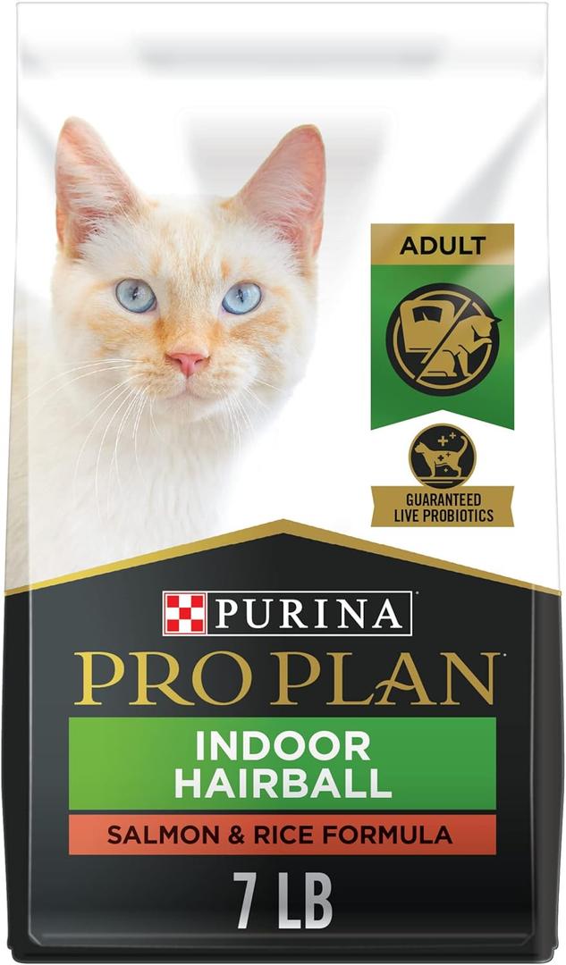 Purina Pro Plan Hairball Management, Indoor Cat Food, Salmon and Rice Formula - 7 lb. Bag (EXP 01/01/26)