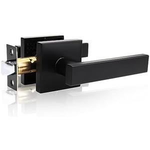 Orger 10 Pack Passage Door Handle Matte Black Non-Locking Door Lever, Interior Hallway Closet Door Lock Sets with Square Rosette, Modern Door Lock for Right & Left Handed Doors