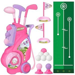 Toddler Golf Set for Boys Girls 1 2 3 4 Years Old, Upgraded Kids Golf Cart with 3 Clubs & 8 Balls, Outdoor Indoor Sports Toys Birthday Gift, Blue