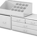 READAEER Makeup Organizer 3 Pieces Cosmetic Storage Case with 6 Drawers (White)