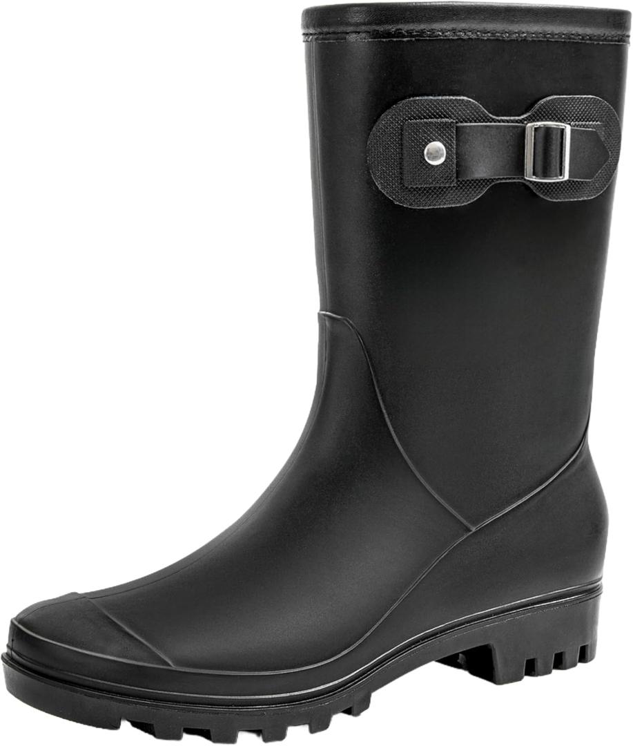 Women's Mid Calf Rain Boots Waterproof Fashion Garden Shoes Anti-slipping Rainboots For Women Comfortable Insole Light Rain Shoes, 9