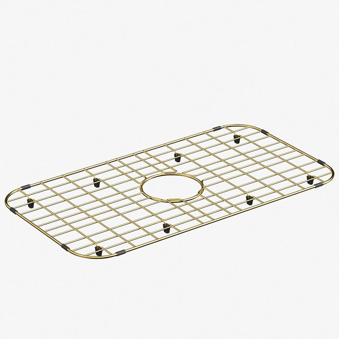 Kitchen Sink Grid Protector,Gold Sink Bottom Grate for Kitchen Sink with Strainer,26"L X 14"W Large Stainless Steel Sink Rack Protector with Center Drain Prevents Scratches,Corner Radius R:3-1/2"