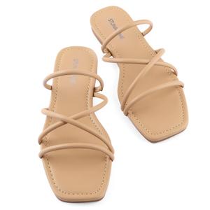 STUNAHOME Women's Open Toe Strappy Flat Sandals Square Toe Cross Strap Fashion Slide Thong Sandals (L)