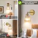 Battery Operated Wall Sconce,Vintage Battery Wall Light With Remote Dimmable Wireless Wall Sconces With Glass Lampshade Rechargeable, Led Wall Lamp Fixtures For Bedroom, Living Room (Stripe Amber)
