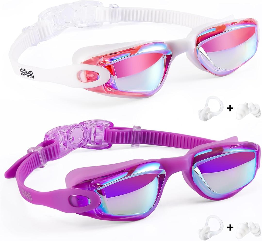 Aegend Swim Goggles for Kids Youth 3-14 Anti-Fog Anti-UV Comfort Fit Goggles for Swimming, Aqua Crisp White & Aqua Purple