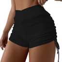 HYTENSUN Women's High Waisted V Cut Swim Shorts Ruched Board Shorts Tie Side Swimsuit Bottoms (Large, Black)