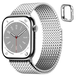 Fullmosa Compatible with Apple Watch Bands 41mm 40mm 38mm for Women Men, Stainless Steel Mesh Loop Magnetic Clasp iWatch Band with TPU Case for Apple Watch Series 9 8 7 6 5 4 3 2 1 SE3/2/1, Silver