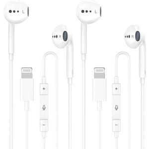 Wired Headphones for iPhone Earbuds with Lightning Connector,2 Packs Built-in Mic & Volume Control HiFi Stereo Nosie Reduction Earphones Compatible with iPhone 14/13/12/11/XR/XS/X/8/7 Support All iOS