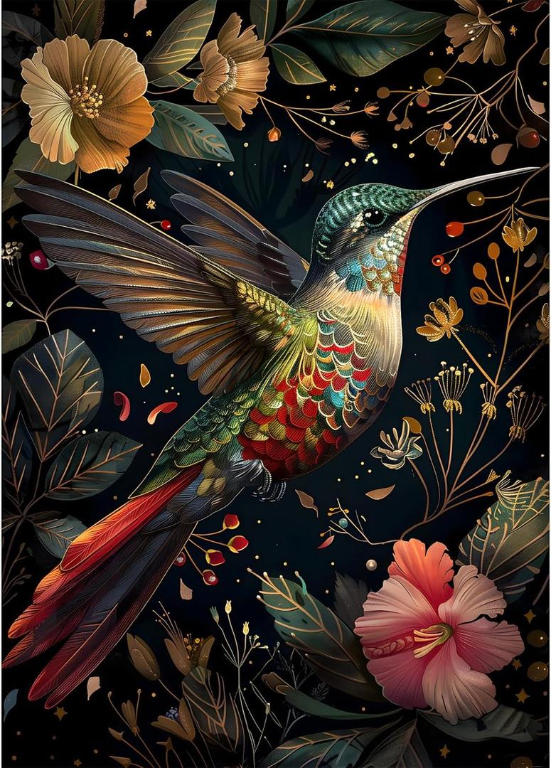 Vintage Hummingbird Puzzles for Adults 1000 Pieces, Colorful Flower Hummingbird Jigsaw Puzzles with Animals, Beautiful Bird Floral Impossible Nature Art Themed Puzzle, Hard Challenging for Adults