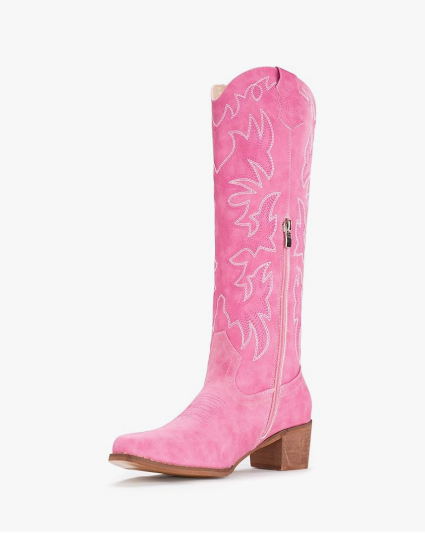 IUV Cowboy Boots For Women Knee High Western Cowgirl Boots Snip Toe Side Zipper Chunky Heel, Size 8