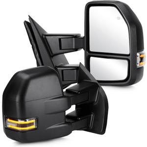 Youxmoto Towing Mirrors fit for Ford F150 2015 2016 2017 2018 2019 2020 Pickup Truck Mirrors, Heated, Turn Signal Light, Manual Folding & Extending; Left+ Right Side Mirrors; Fits 8 Pin Plug; Black