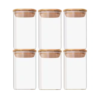 24Oz Glass Storage Jars With Bamboo Lids- 6 Pack Clear Glass Canisters Square Airtight Stackable Ideal For Pantry Storage Containers Organizers