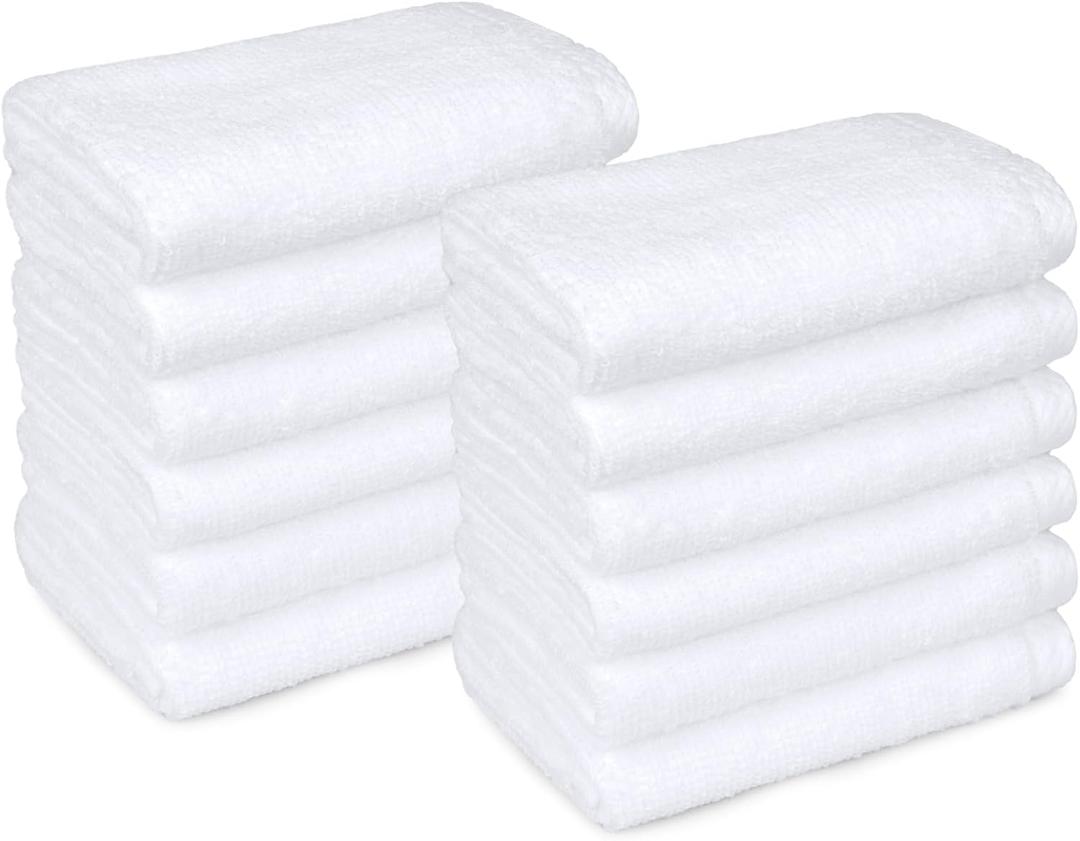 Cotton Washcloths, Lightweight Quick-Dry, 12" x 12", 12-Pack, white