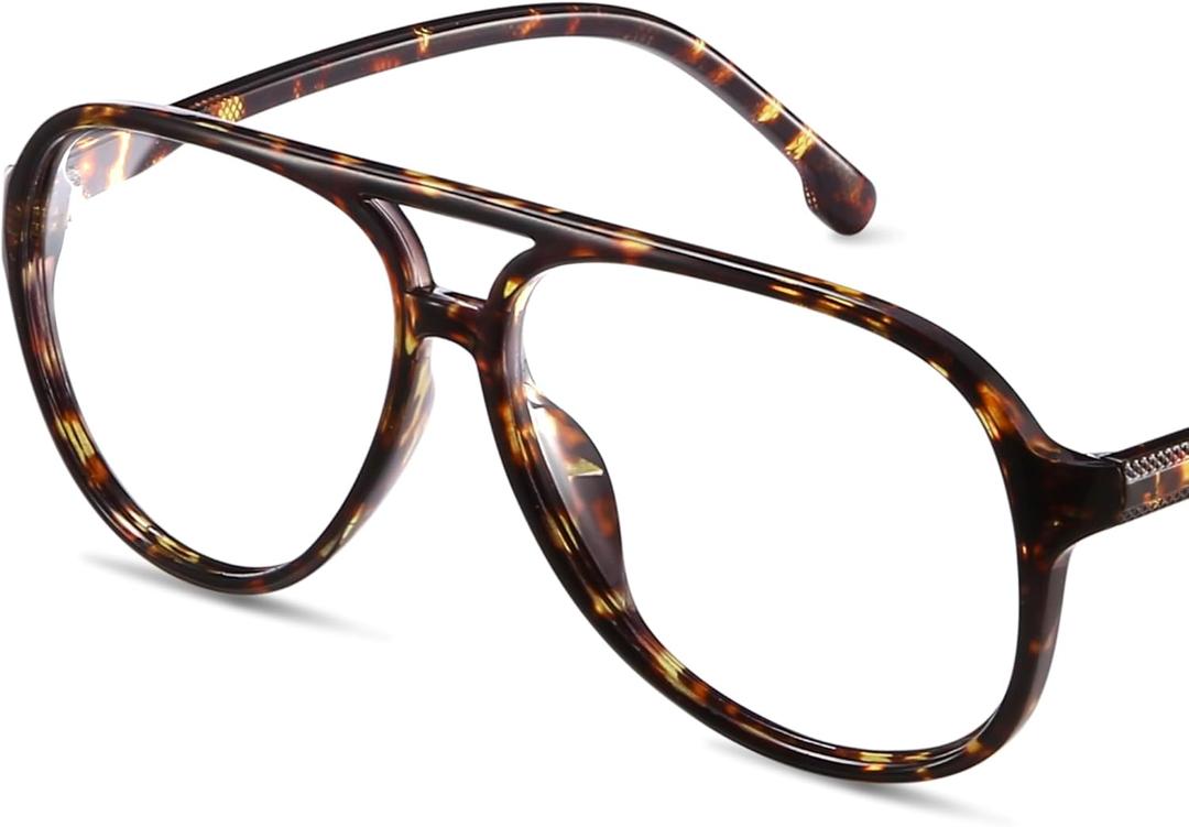livho Vintage Aviator Blue Light Blocking Glasses, Fashion Oversized Frames with UV Protection Coating, Unisex Design (Brown Tortoise)