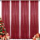 28FT-4PCS Burgundy Sequin Backdrop Curtains Panels, Photography Backdrop Glitter Curtains Fabric Background for Christmas Wedding Party Decor