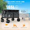 Navatiee 330Lbs Collapsible Folding Wagon, Beach Wagon Cart Heavy Duty Foldable with Big Wheels, Utility Grocery Wagon with 165L Large Capacity for Camping Garden Sports, Gray