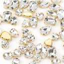 Choupee 48PCS Big Sew On Glass Rhinestone Gold Metal Back Sew on Gems Jewels Mixed Shapes for Costume, Clothes, Garments, Dress, Earring, Belt and Shoes (Gold Setting / Crystal Clear)