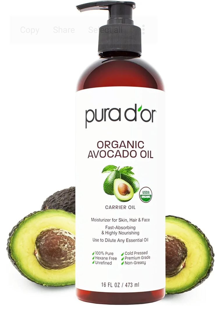 PURA D'OR 16 Oz ORGANIC Avocado Oil  100% Pure & Natural USDA Certified Cold Pressed Carrier Oil For DIY Beauty, NonGreasy, Unscented, Hexane Free Liquid Moisturizer  Face Skin & Hair  Men & Women