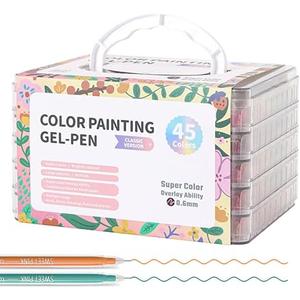 Gel Pens with Fine Point 0.6mm, 45 Colors Drawing Pencils for Adult Coloring Books Smooth Writing Pen Set for Journaling, Landscapes, Lettering