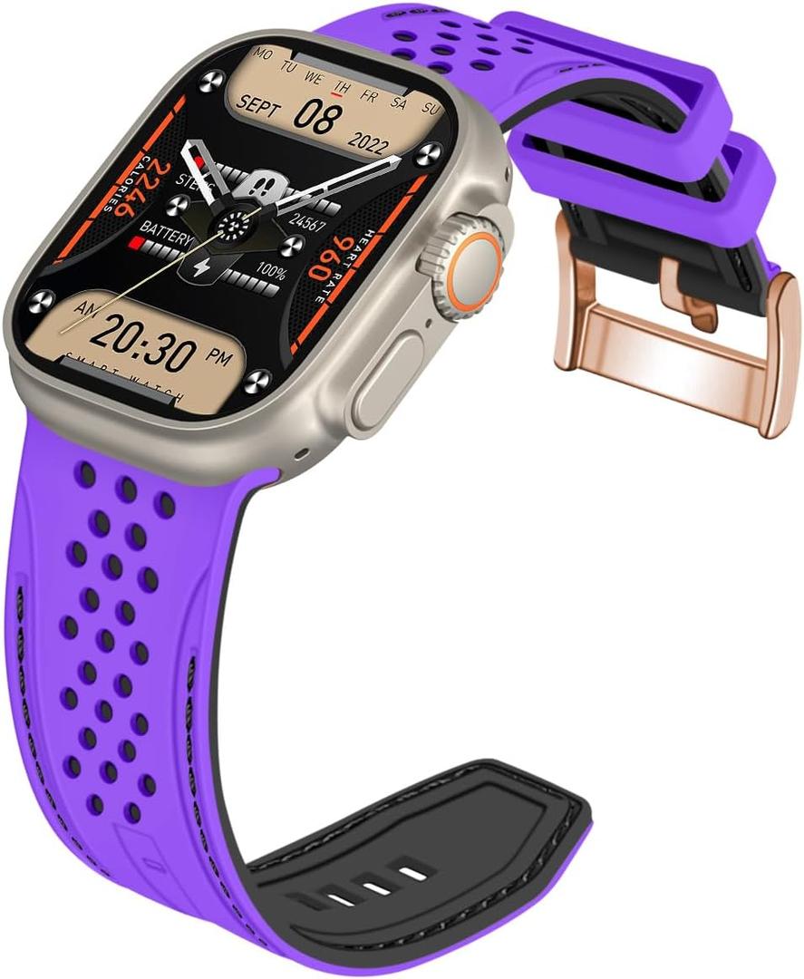 YISIWERA Sport Silicone Band Compatible with Apple Watch Band 42mm 44mm 45mm 49mm for Women Men, Soft Wristband Waterproof Replacement Sport Strap for iWatch Series 9 8 7 6 5 4 3 2 1 Ultra SE Purple