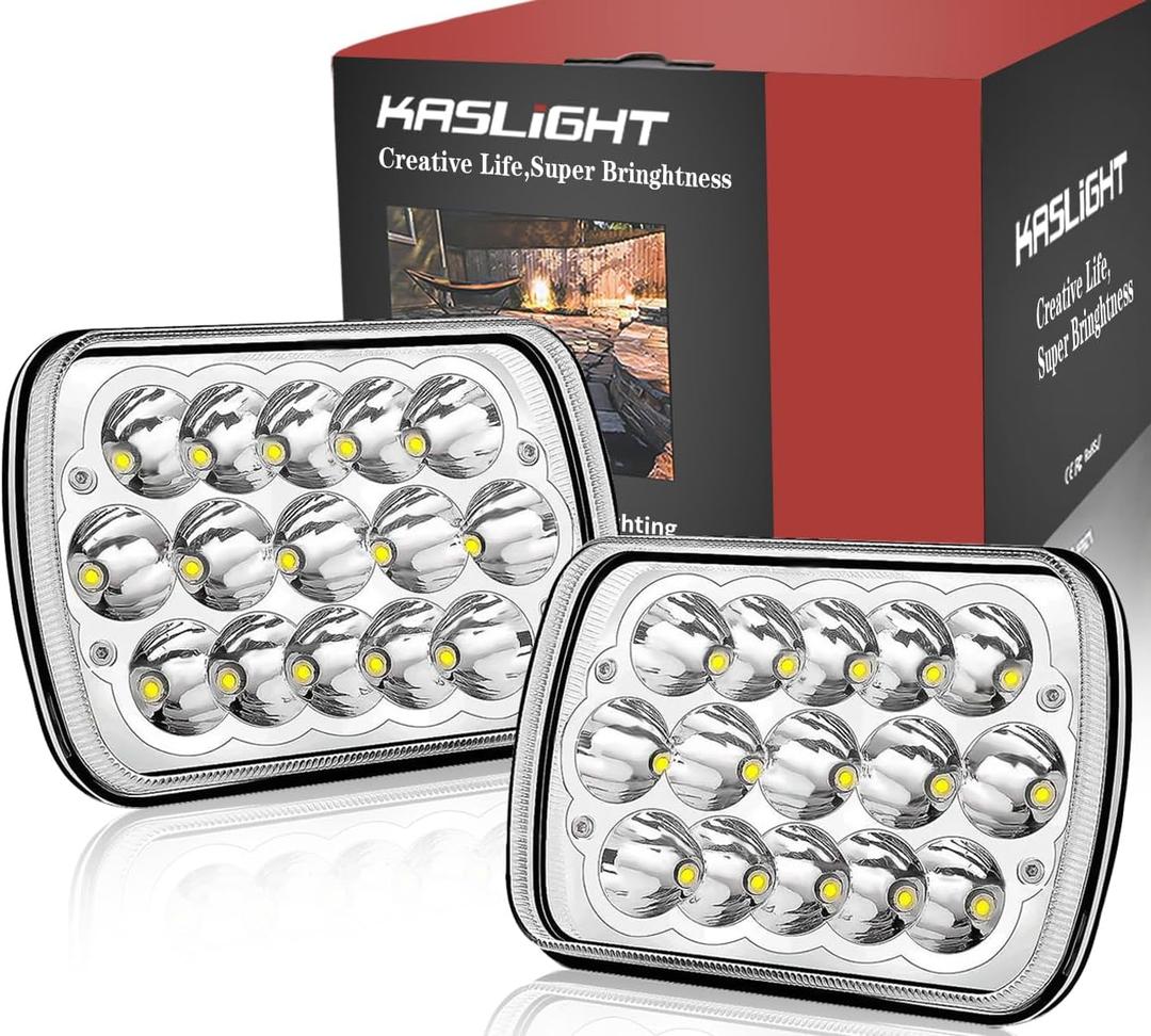 KASLIGHT H6054 LED Headlights,Pair Rectangular 5x7 7x6 LED Headlight Hi/Low Sealed Beam Replacement Headlamp Compatible with Jeep Wrangler YJ XJ Chevy Express Ford GMC Savana Toyota Pickup Truck Van
