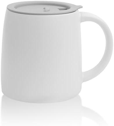 LINVIA Classic Mug, 14 oz Large Coffee Mug with Handle, Ceramic Porcelain Tea Cup, Smooth Matte (Sliding Lid, White)