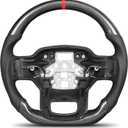 Carbon Fiber Steering Wheel for Ford F-150 2021-2025, D-Shaped Flat Bottom Design with Red Center Line and Leather Grip