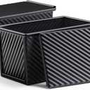 LIANYU 2 Pack Pullman Bread Loaf Pan with Lid, 1 Pound Dough Nonstick Loaf Baking Pans, Metal Bakeware for Sourdough Sandwich Homemade Bread, Carbon Steel Corrugated Toast Tin, Black