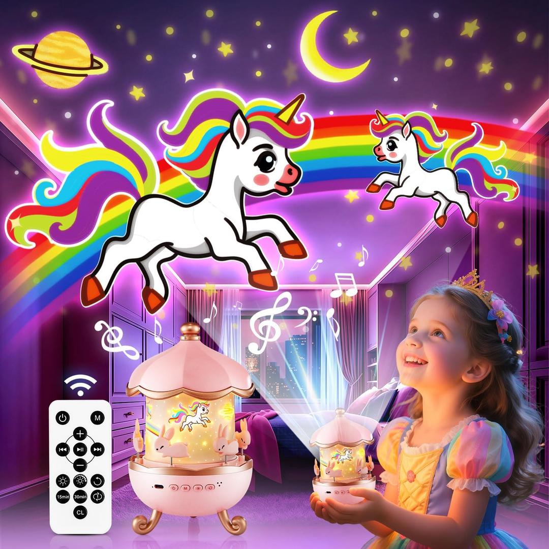 Onefire Night Light for Kids Gifts, 15 Sound Machine Baby Night Light, 15 Films Star Projector for Kids Room Decor, Brightness Unicorn Light Projector for Toddler Girl Toys Toddler Girl Gifts Age 1-5 (Pink)