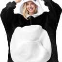 Giggling Getup Panda Wearable Blanket Hoodie - Oversized Soft Sherpa Fleece Hooded Blanket - Warm Cozy Plush Flannel Blanket Sweatshirt Gifts - with Giant Pocket and Sleeves for Adults Women Men (Black and White Panda)