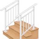 Hand Rails for Outdoor Steps，Stair Handrail & Indoor Stair Railing Kit，Railings for Outdoor Steps for Fence & Outdoor Steps (2, White-with Balusters, 3 Step)